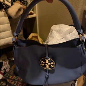 Tory Burch Blue Shoulder Bag with Gold Logo